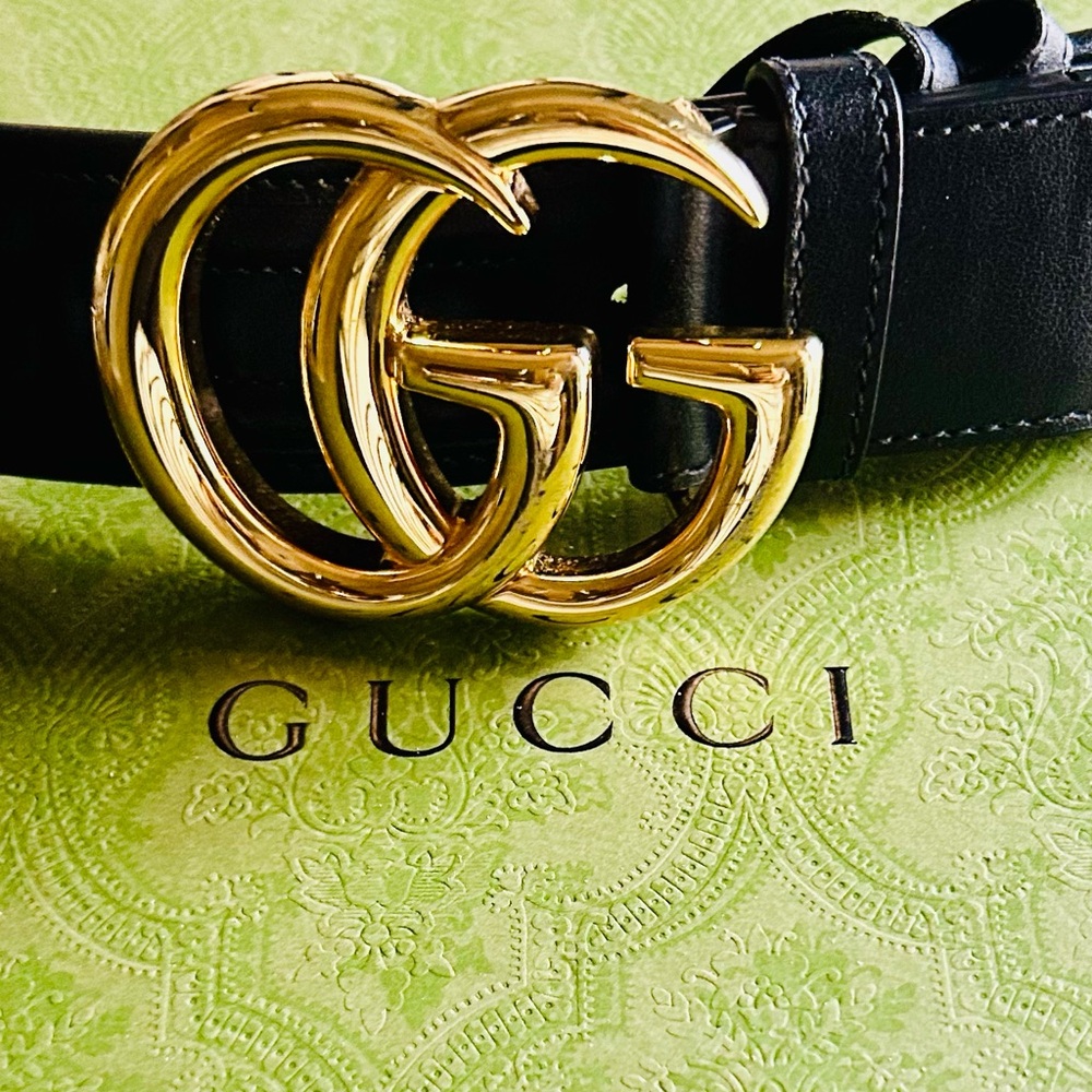 Gucci Black Leather Belt with Embossed GG Comes with Box, Bow & Dust Bag